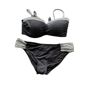 Sz10 AUS 14 Sea Level Bandeau Bikini set Black with Blk/wht Striped accent. VGUC